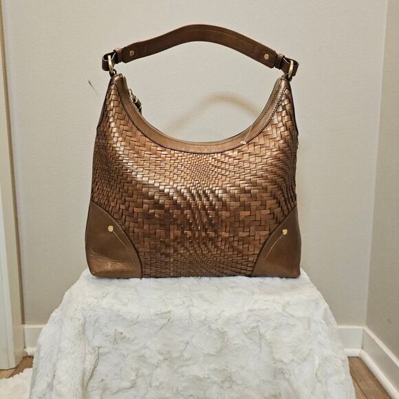 Cole Haan Leather Gold Hobo Handbag with Cloth Bag - Picture 1 of 14